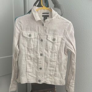 DKNY Women's Light Cream Linen Style Jean Jacket